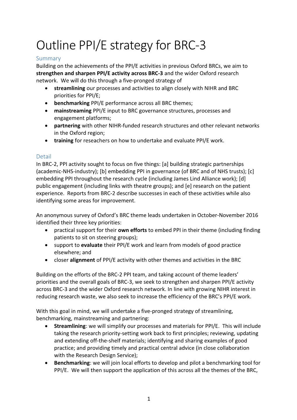 Outline PPI/E Strategy for BRC-3