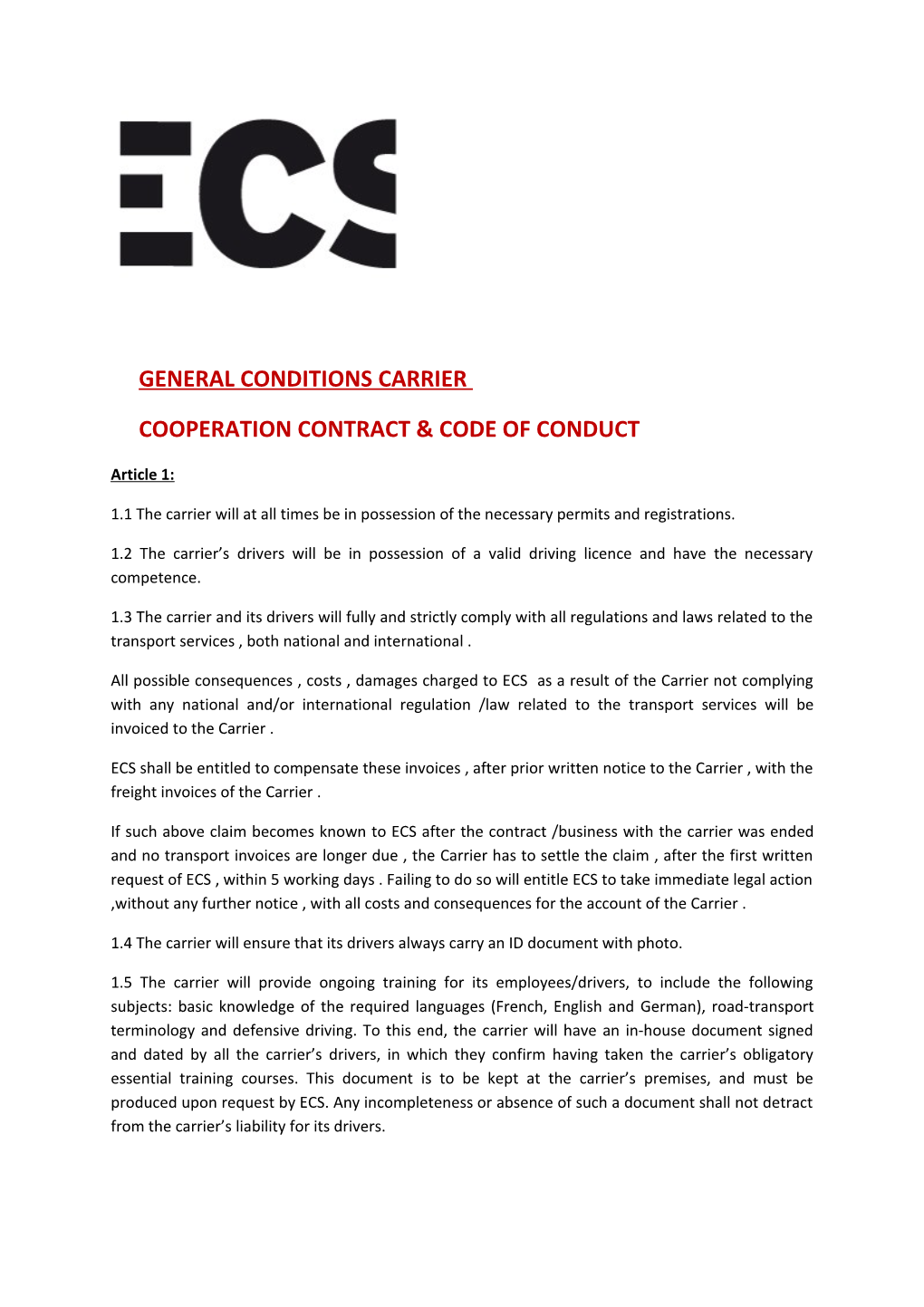 Cooperation Contract & Code of Conduct