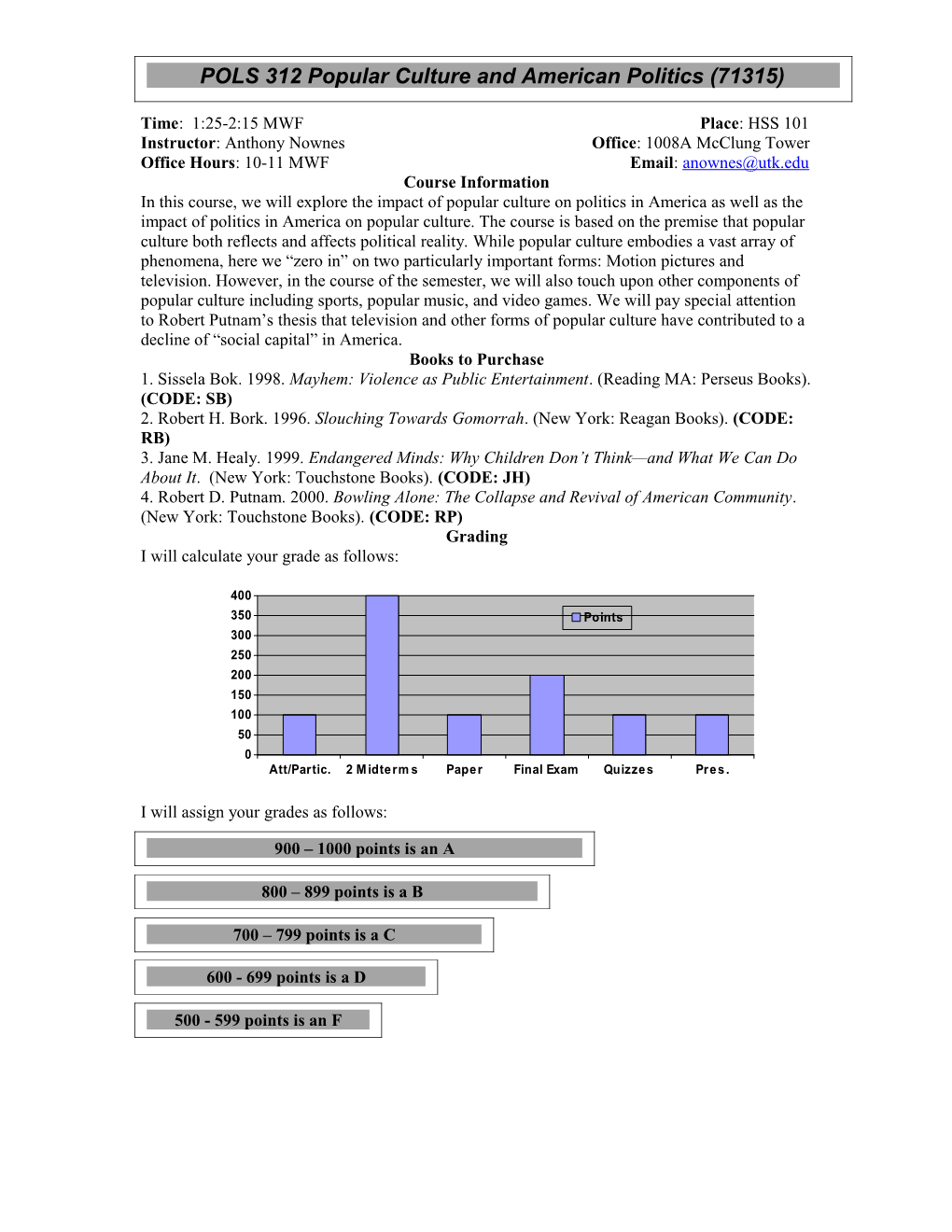 POLS 312 Popular Culture and American Politics