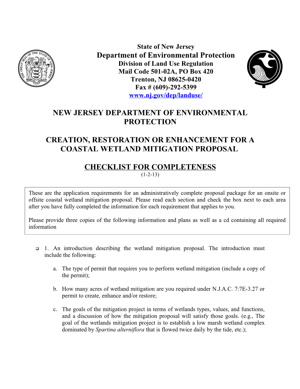 Creation, Restoration Or Enhancement for Coastal Wetland Mitigation Proposal