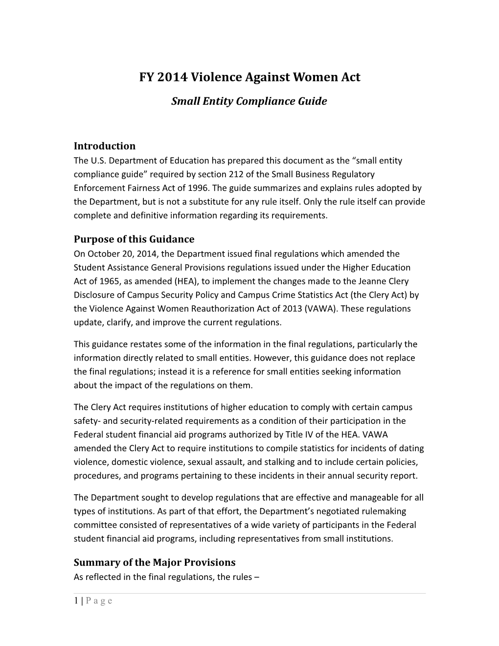 FY 2014 Violence Against Women Act Small Entity Compliance Guide (MS Word)