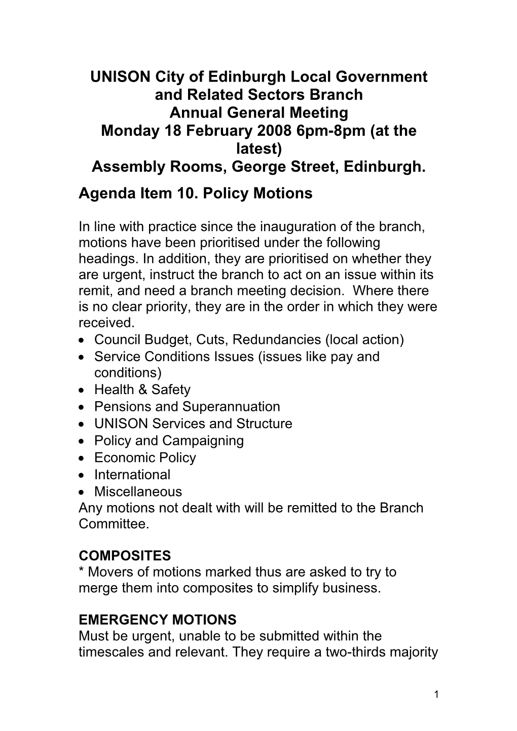 UNISON City of Edinburgh Local Government and Related Sectors Branch