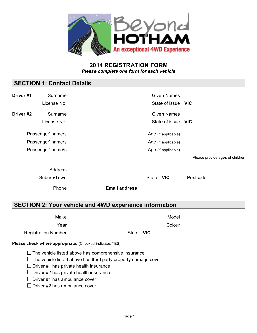 Please Complete One Form for Each Vehicle