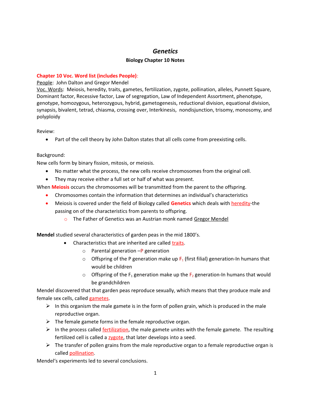 Biology Chapter 10 Notes