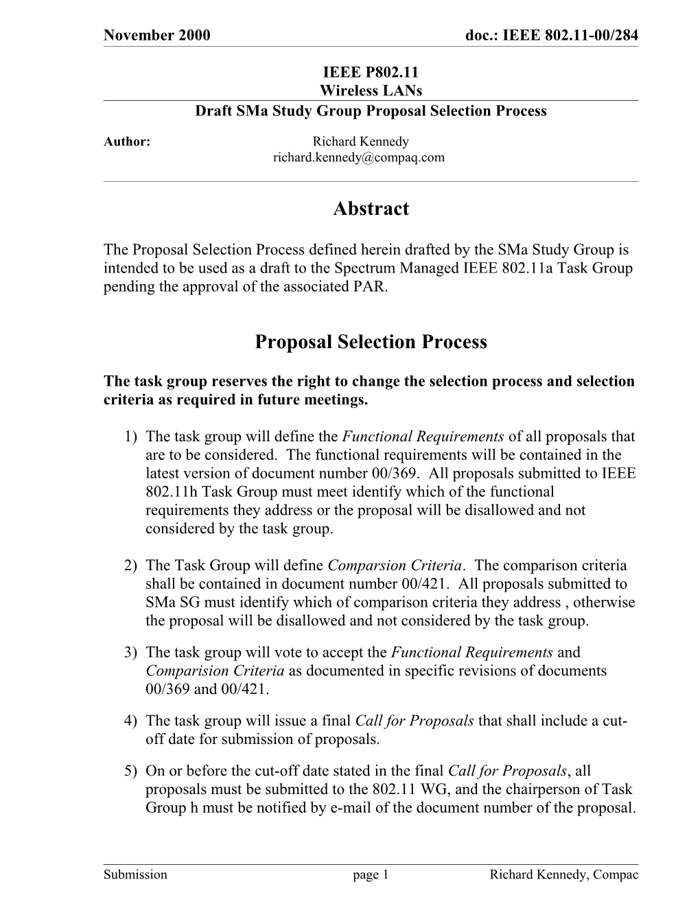 Draft Sma Study Group Proposal Selection Process