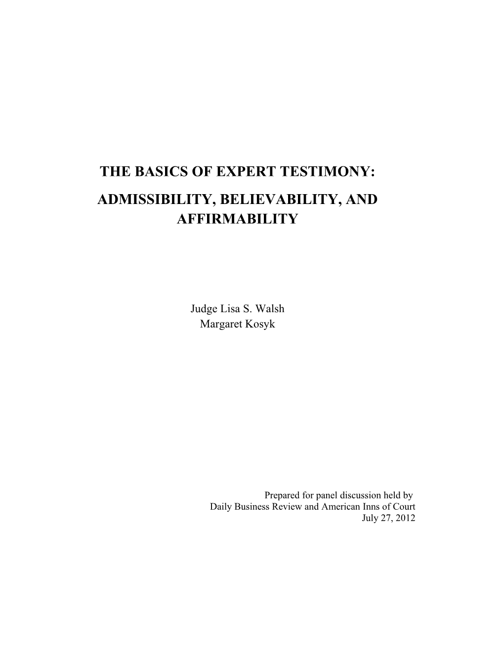 The Basics of Expert Testimony