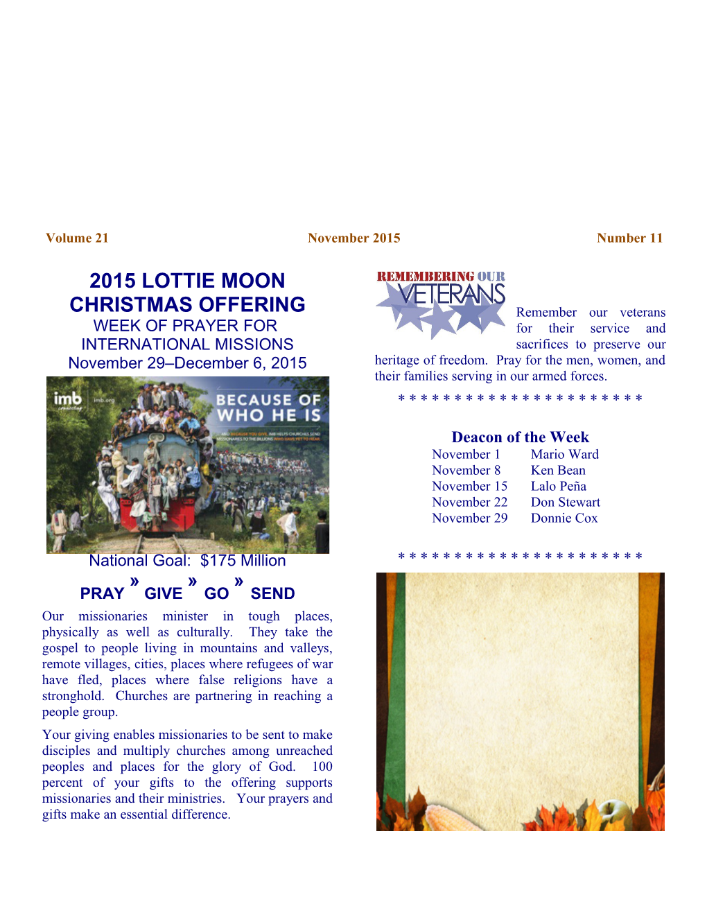2015 Lottie Moon Christmas Offering