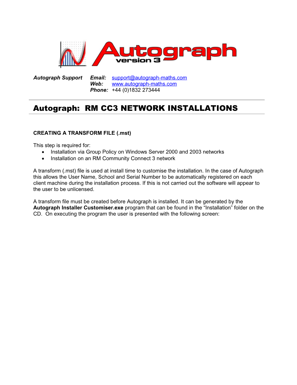 Installing Autograph on an RM CC3 Network