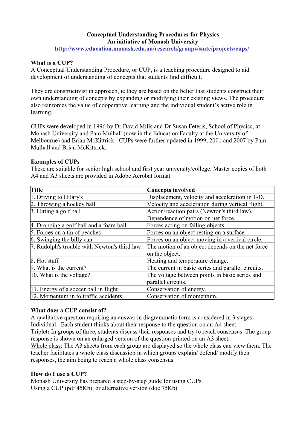 Conceptual Understanding Procedure for Physics