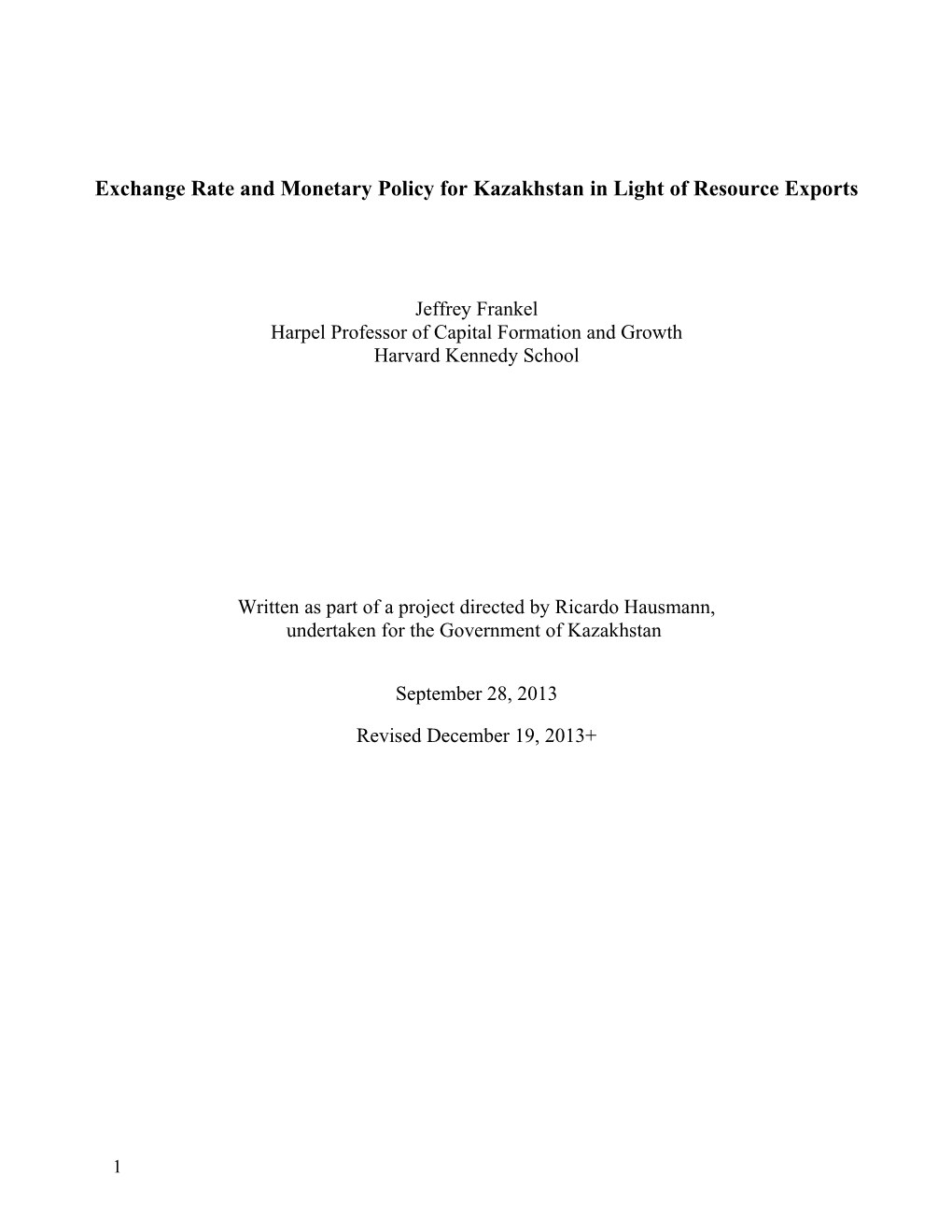Exchange Rate and Monetary Policy for Kazakhstan in Light of Resource Exports