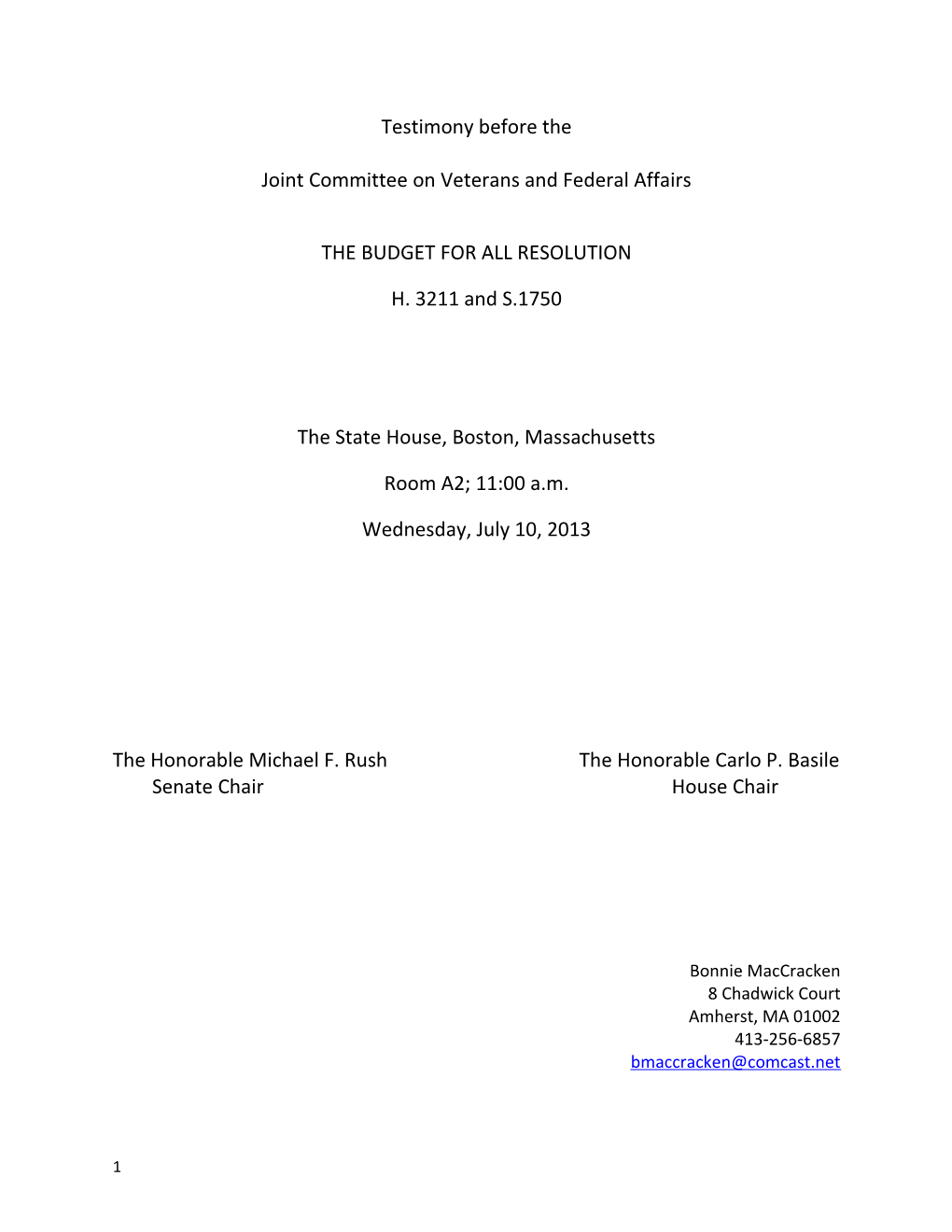 Joint Committee on Veterans and Federal Affairs