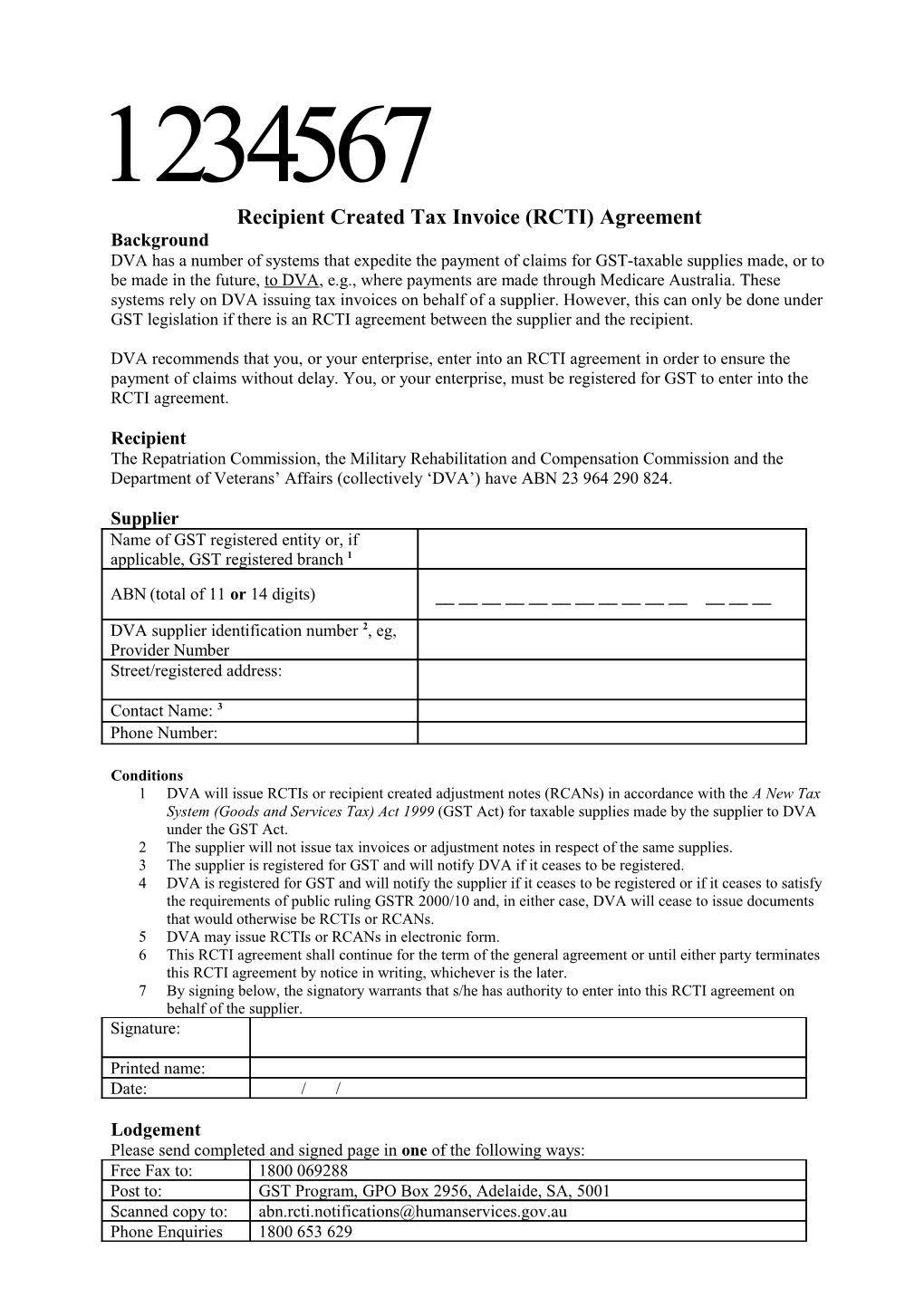 Recipient Created Tax Invoice (RCTI) Agreement
