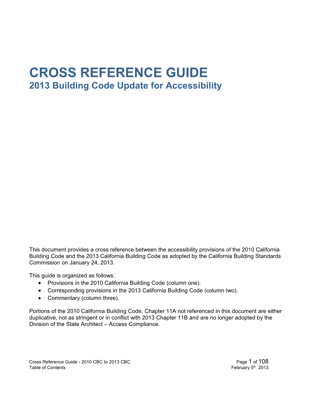 Cross Reference Guide2013 Building Code Update for Accessibility