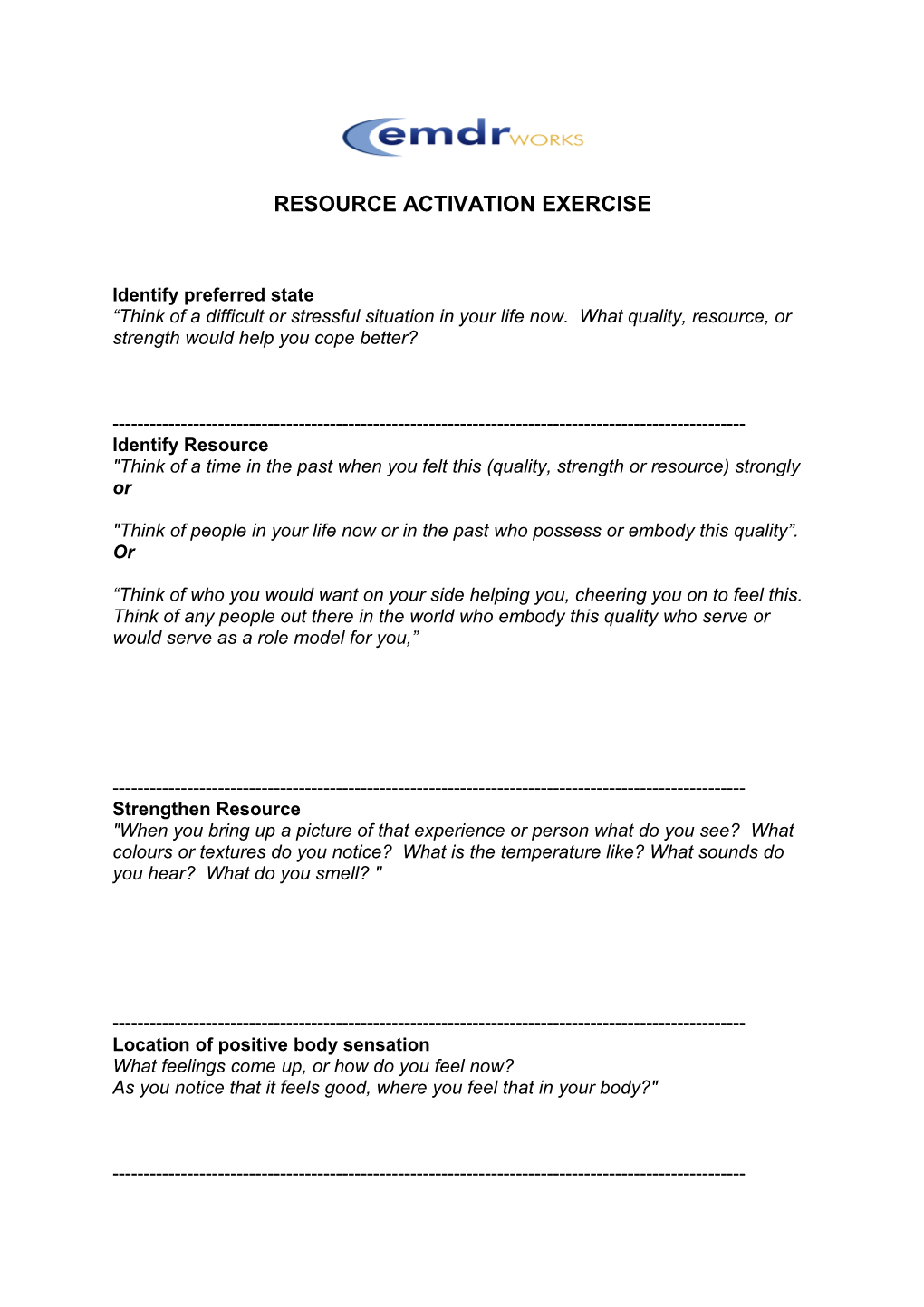 Resource Activation Exercise