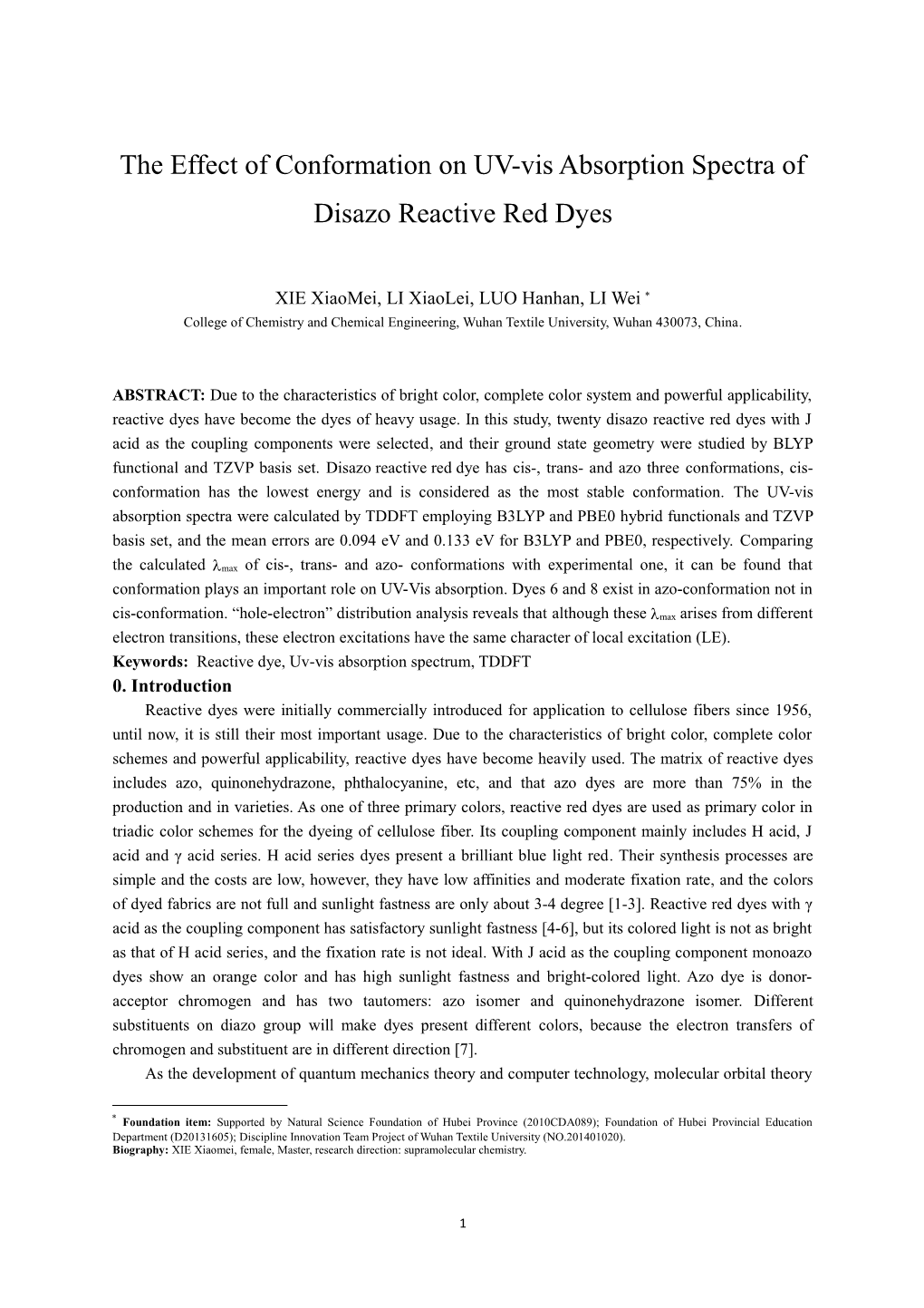 Use TDDFT and QSPR to Research a New Type of Double Azo Red Reactive Dyes in the UV - Vis