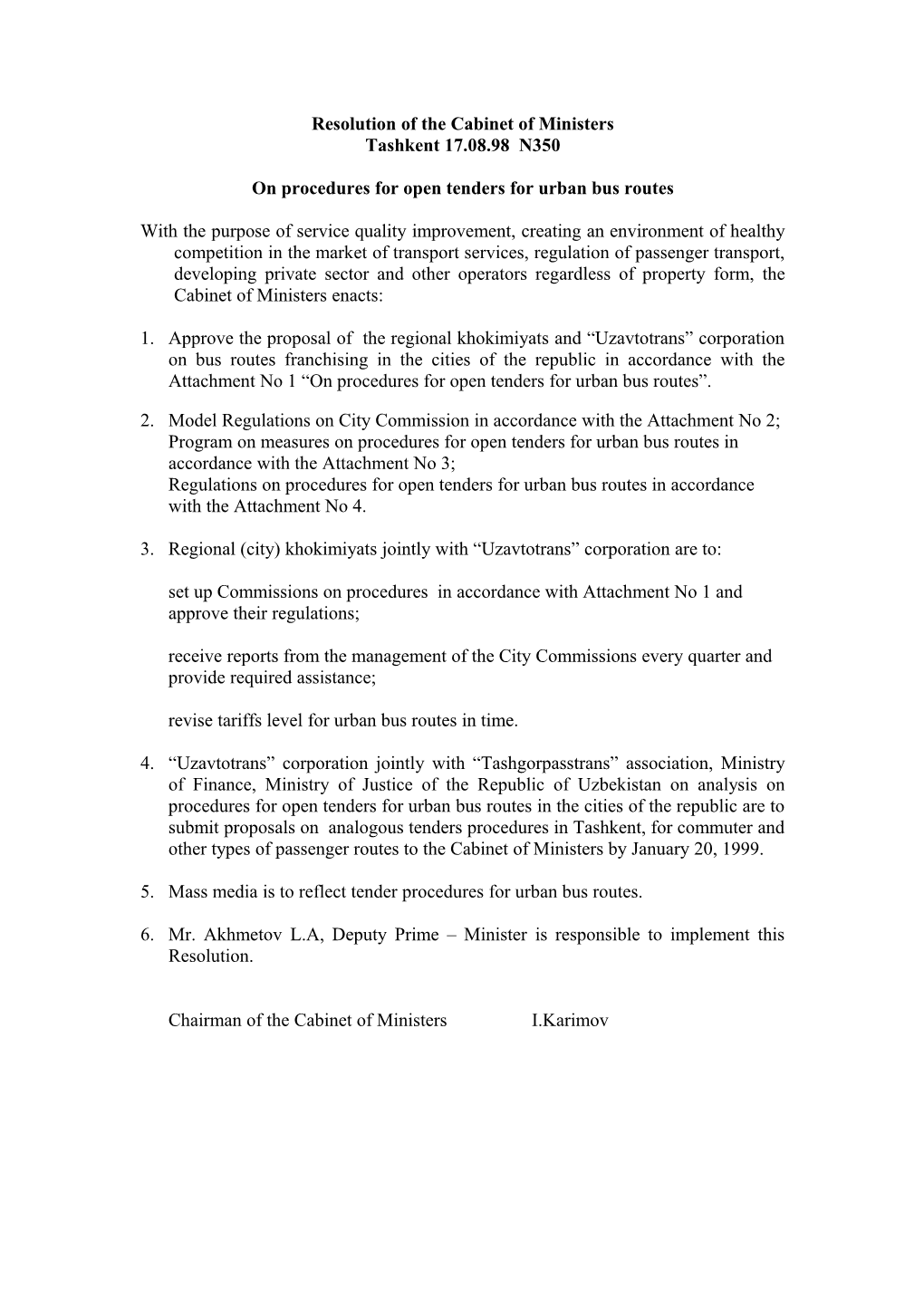 Resolution of the Cabinet of Ministers