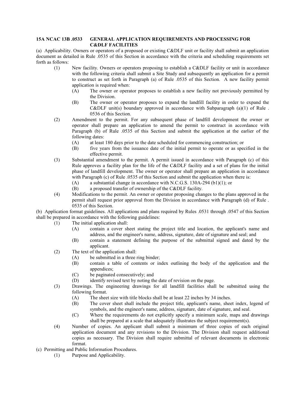 15A Ncac 13B .0533General Application Requirements and Processing for C&Dlf Facilities