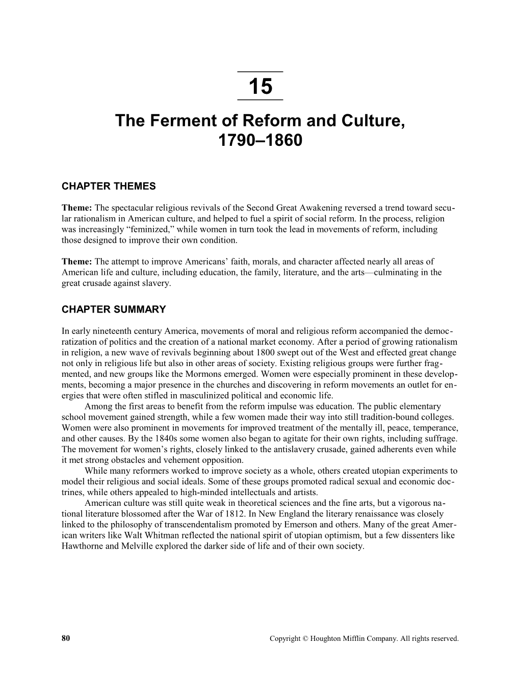 The Ferment of Reform Nd Culture, 1790-1860