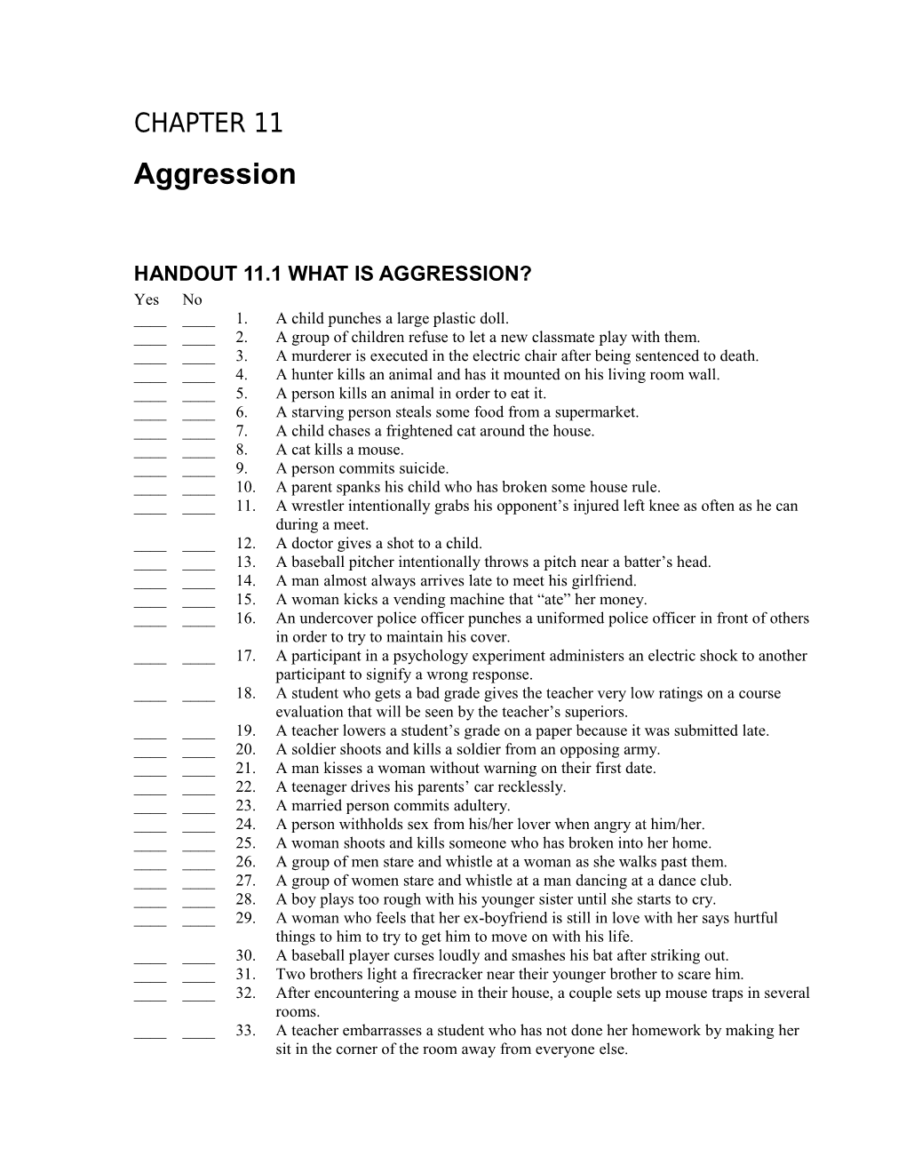 HANDOUT 11.1 What Is Aggression?