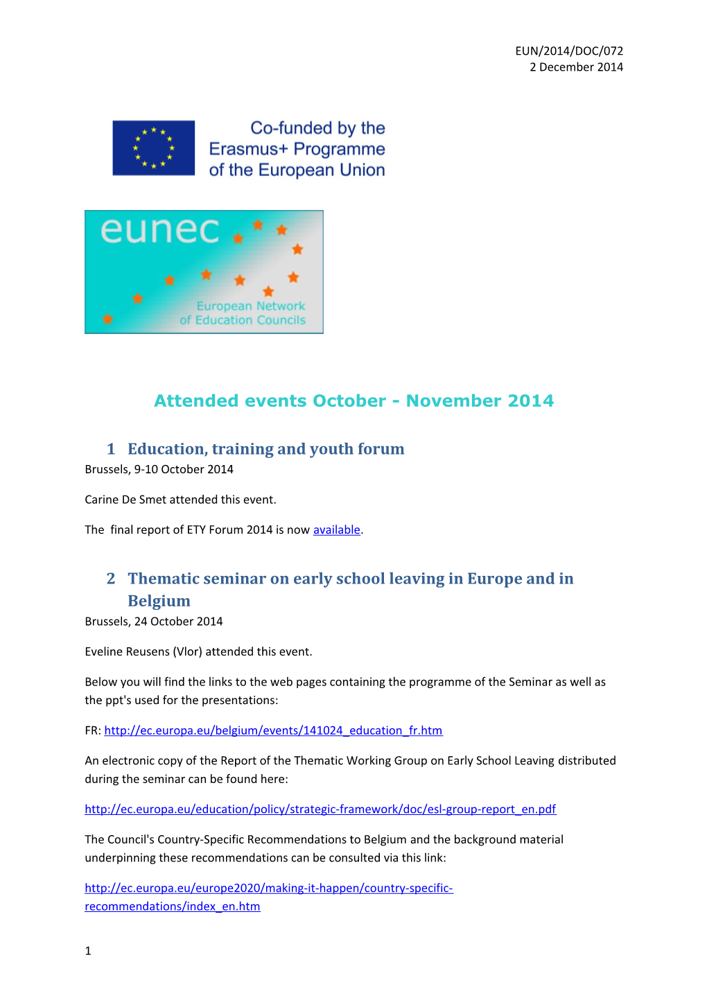 Attended Events October - November 2014