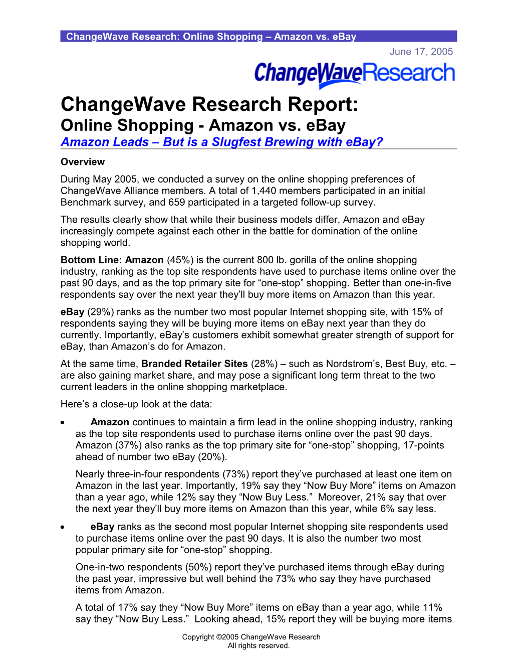 Changewave Research: Online Shopping Amazon Vs. Ebay