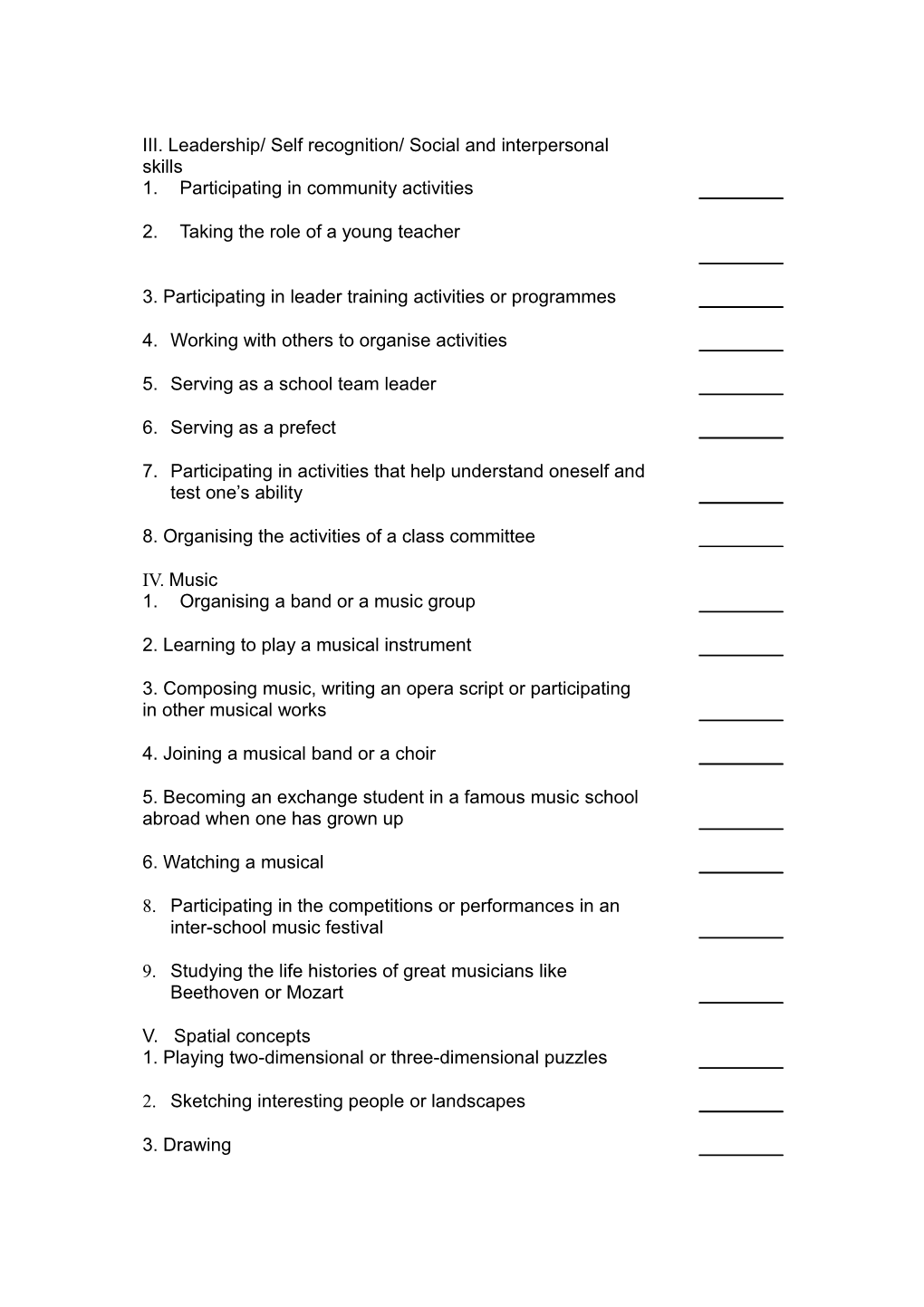 Learning Interests Questionnaire (Applicable to Primary Students)