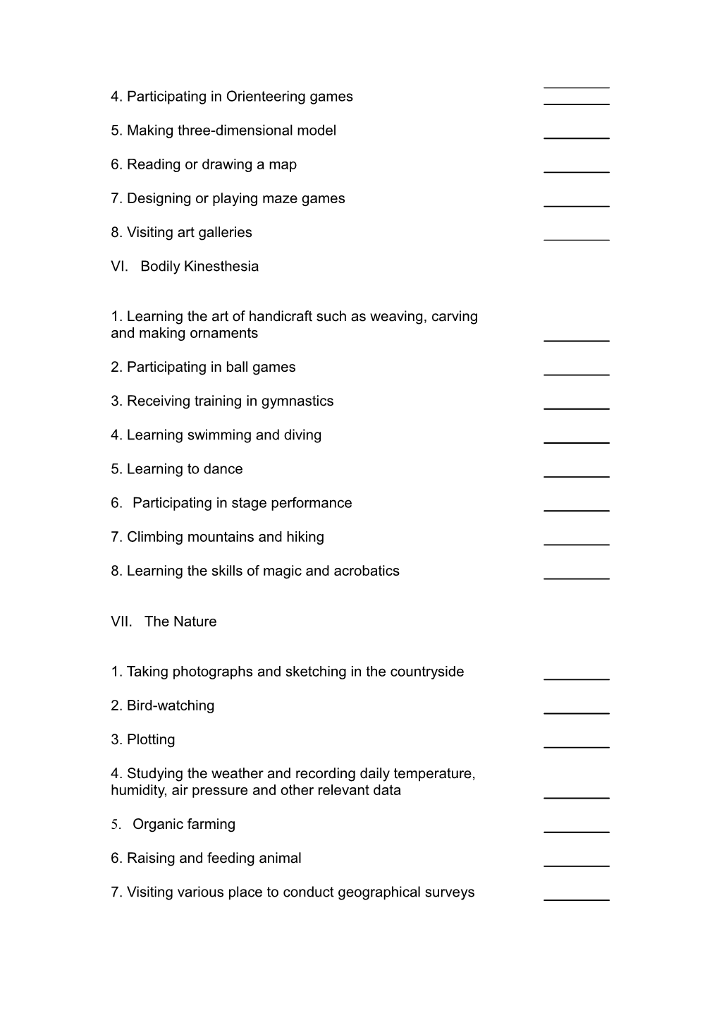 Learning Interests Questionnaire (Applicable to Primary Students)