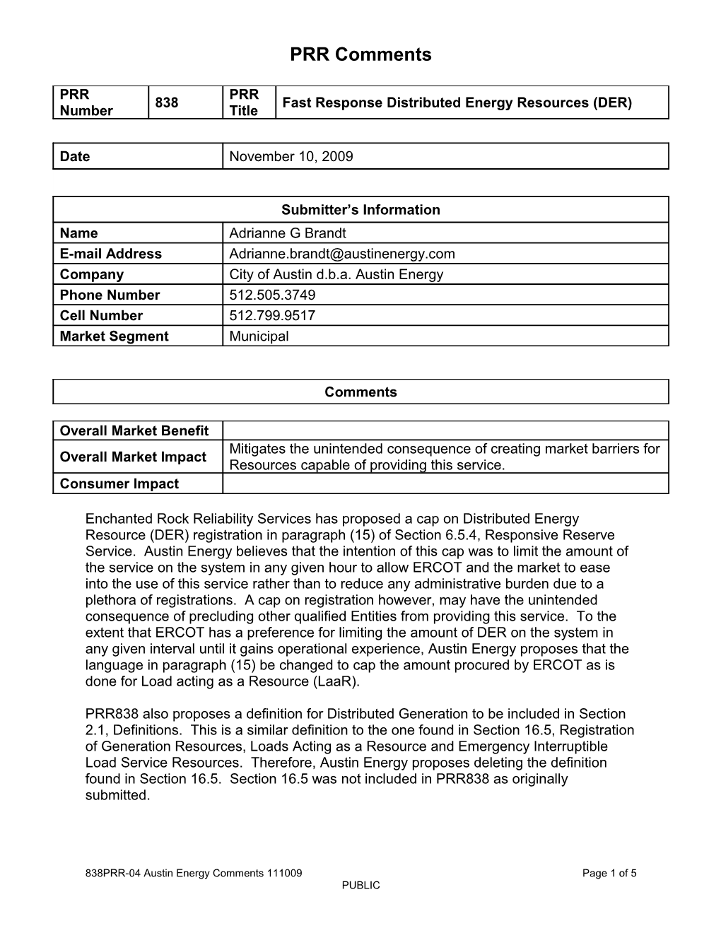 PRR838 Also Proposes a Definition for Distributed Generation to Be Included in Section