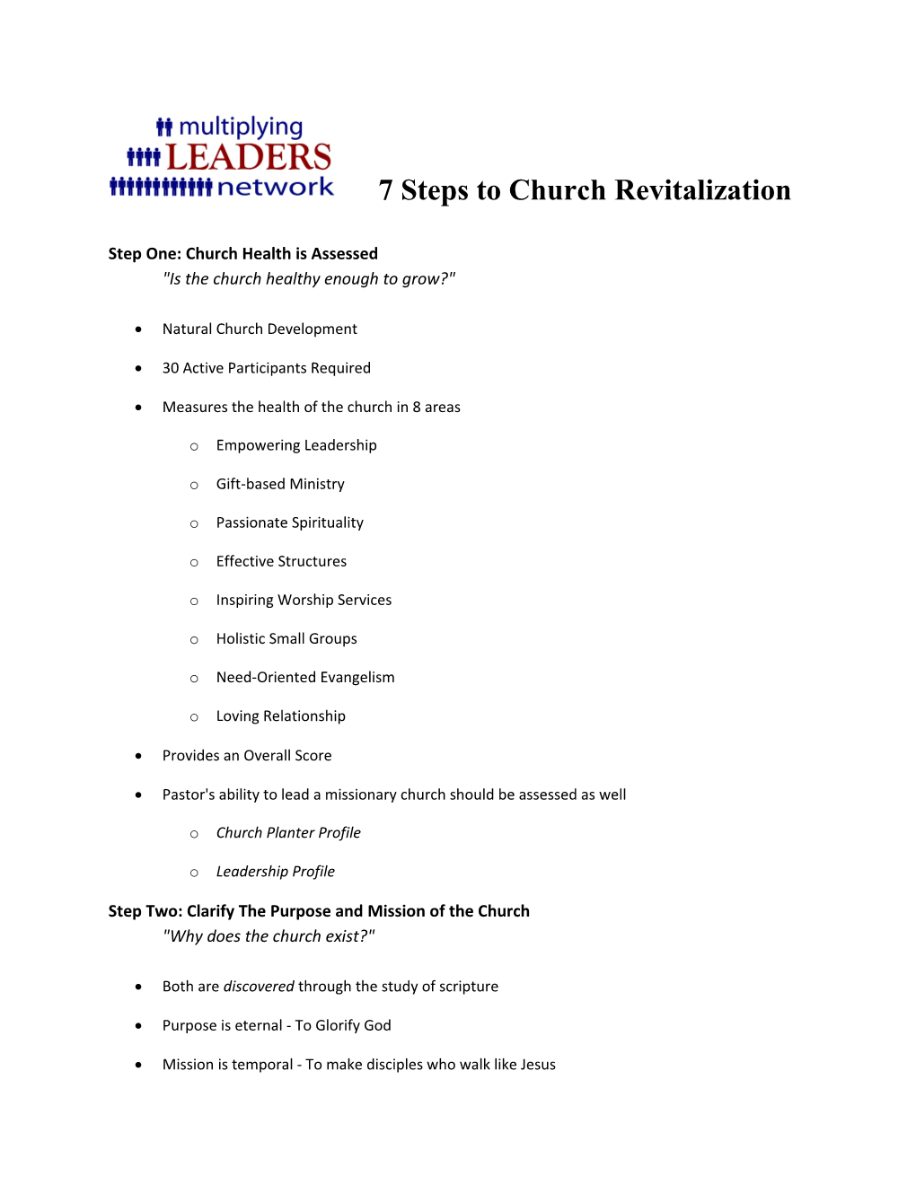 Step One: Church Health Is Assessed