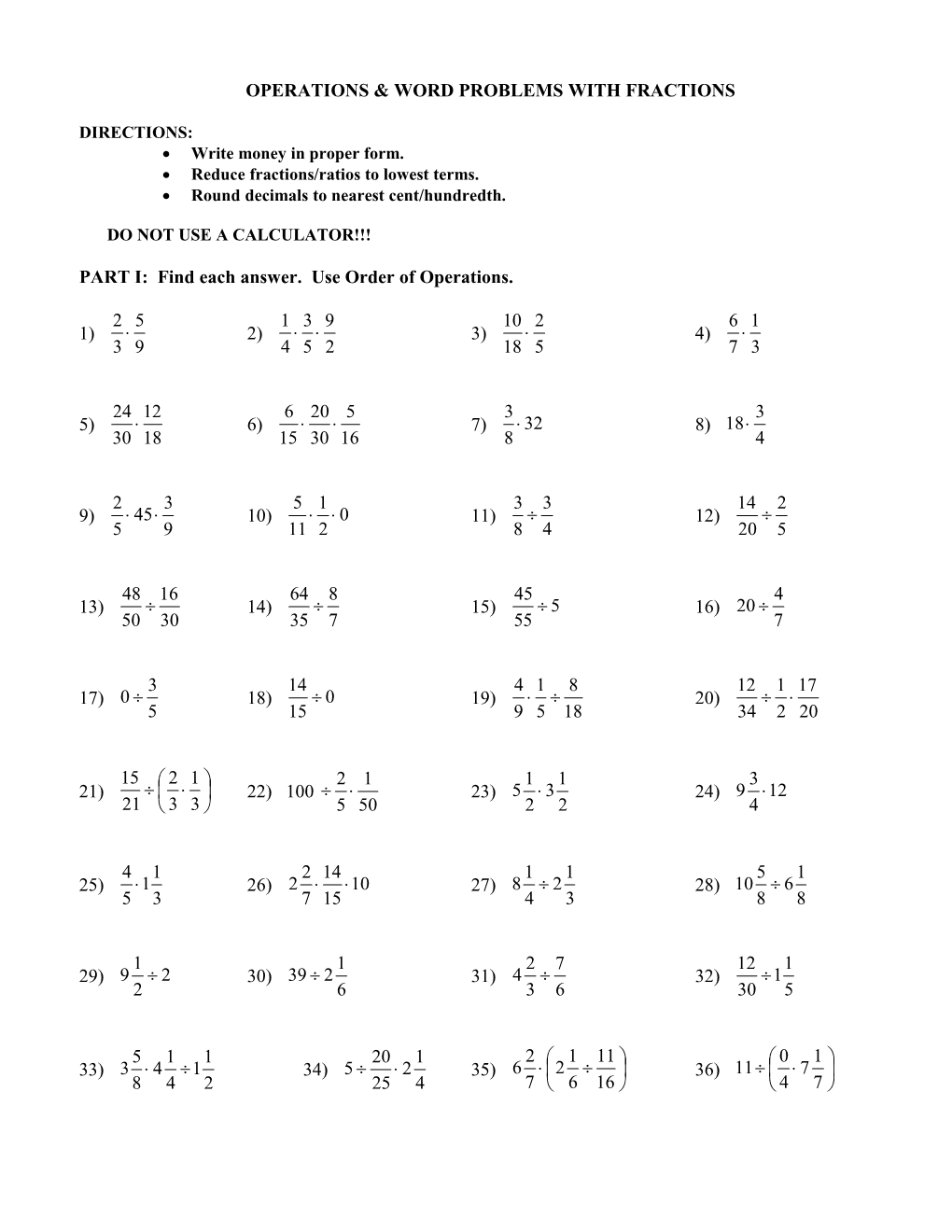 Operations & Word Problems with Fractions