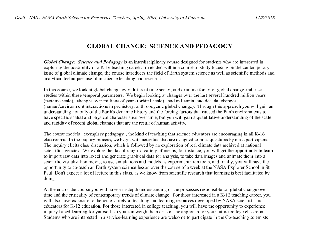 Global Change Science and Pedagogy