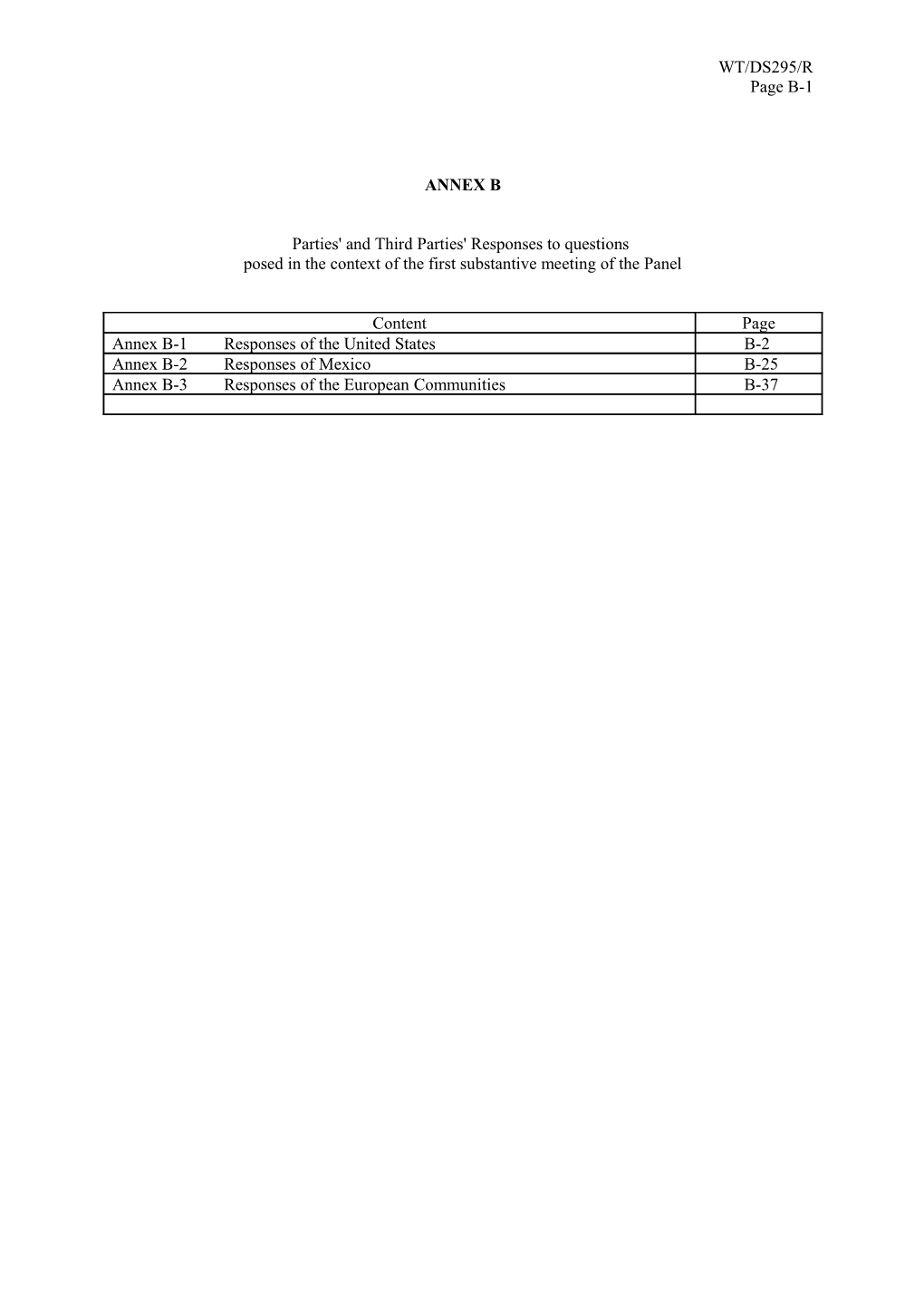 Parties' and Third Parties' Responses to Questions