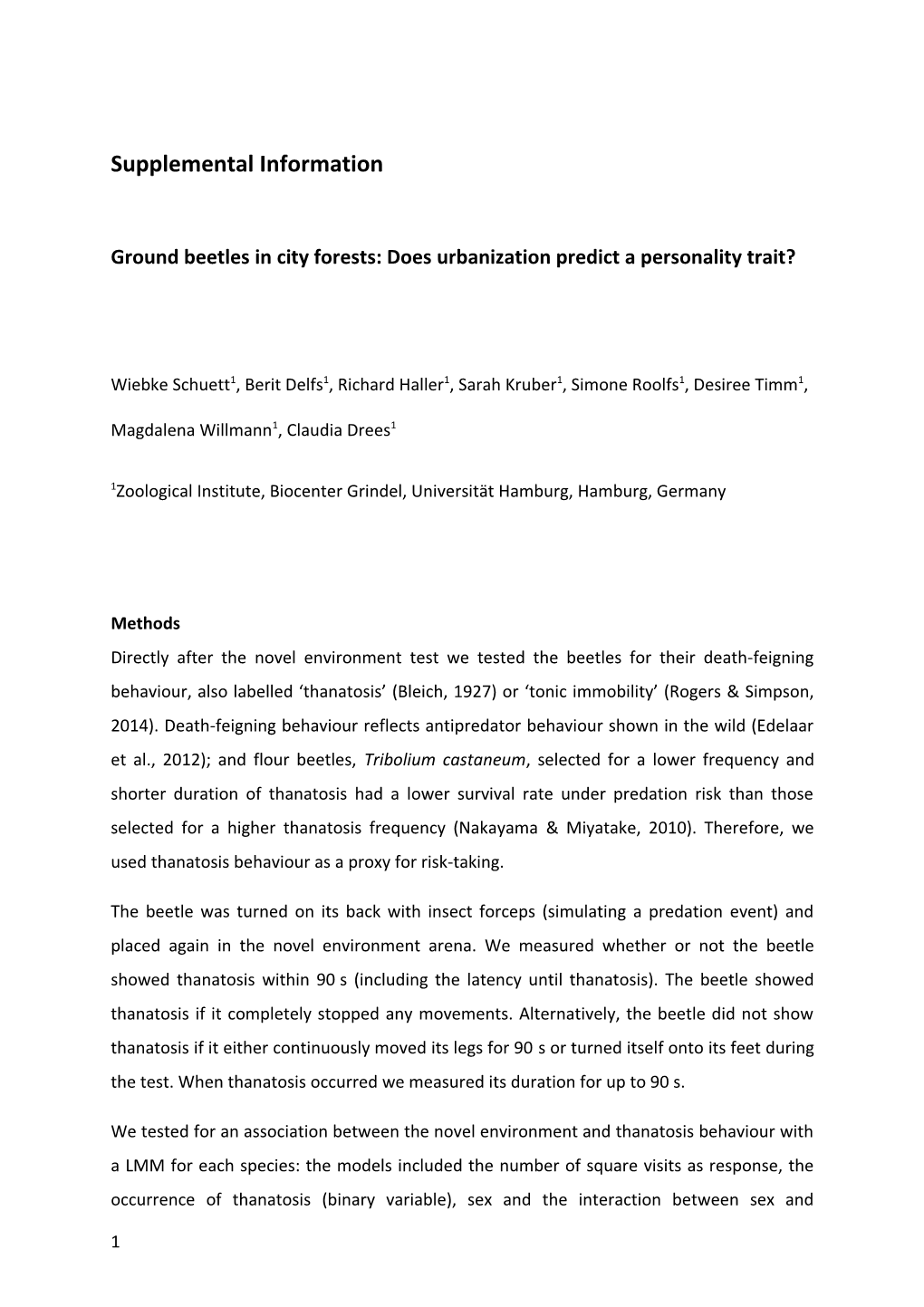 Ground Beetles in City Forests: Does Urbanization Predict a Personality Trait?