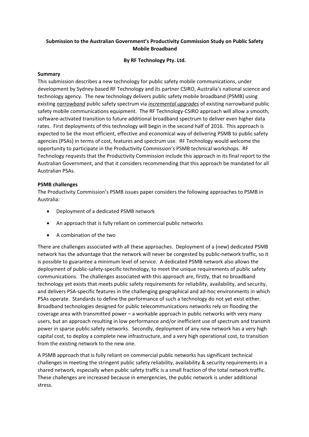 Submission 3 - RF Technology - Public Safety Mobile Broadband - Commissioned Study