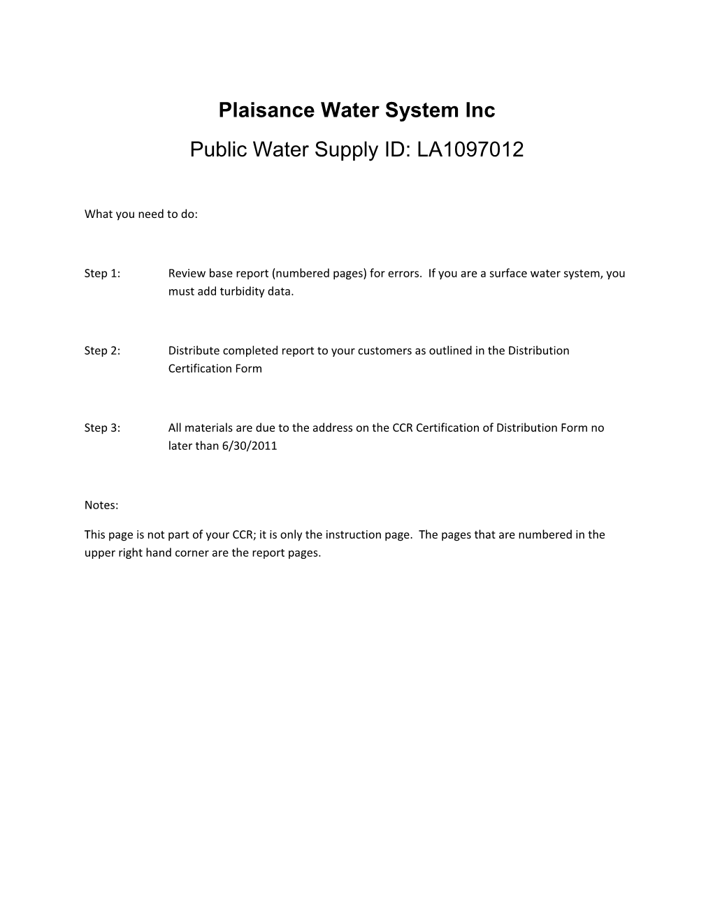 Plaisance Water System Inc