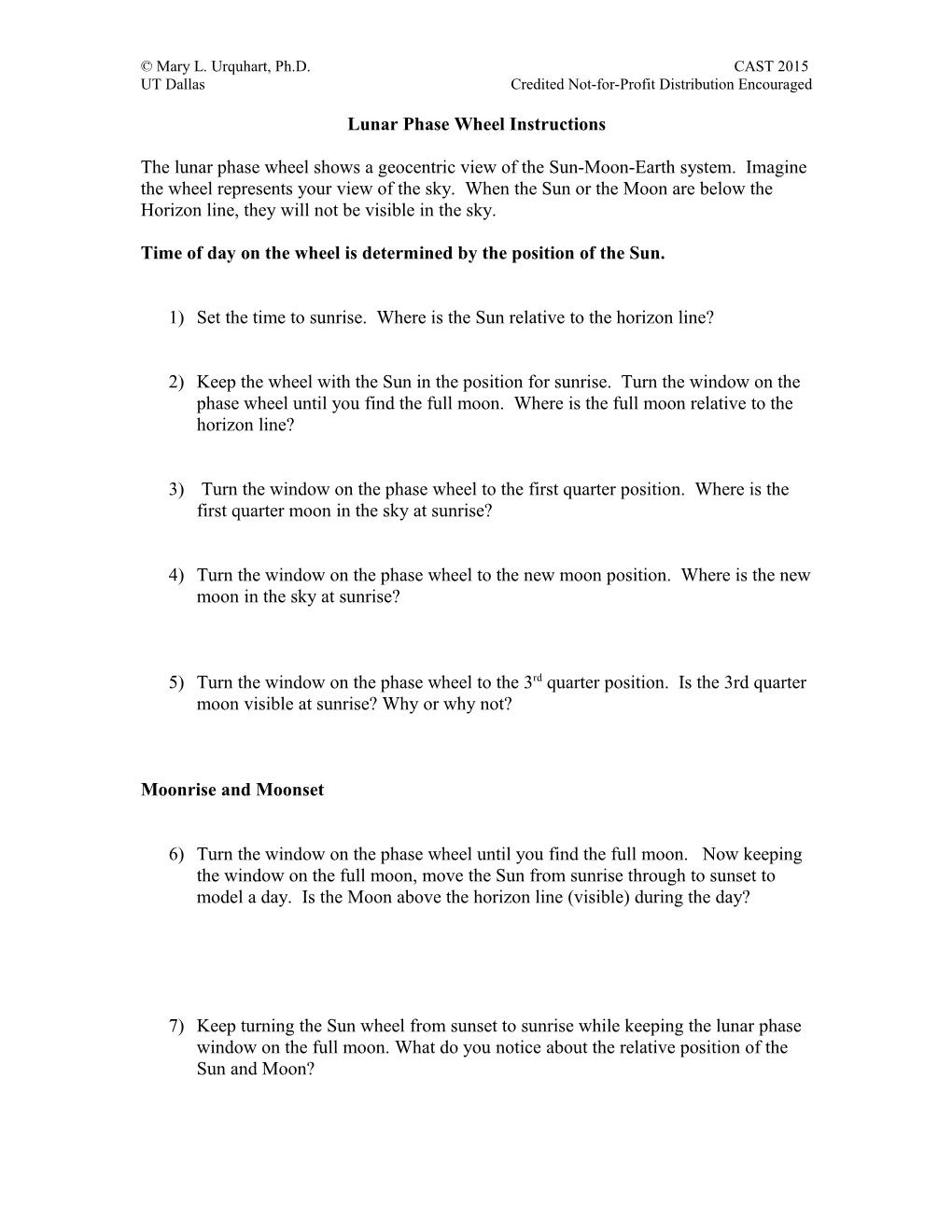 Lunar Phase Wheel Instructions