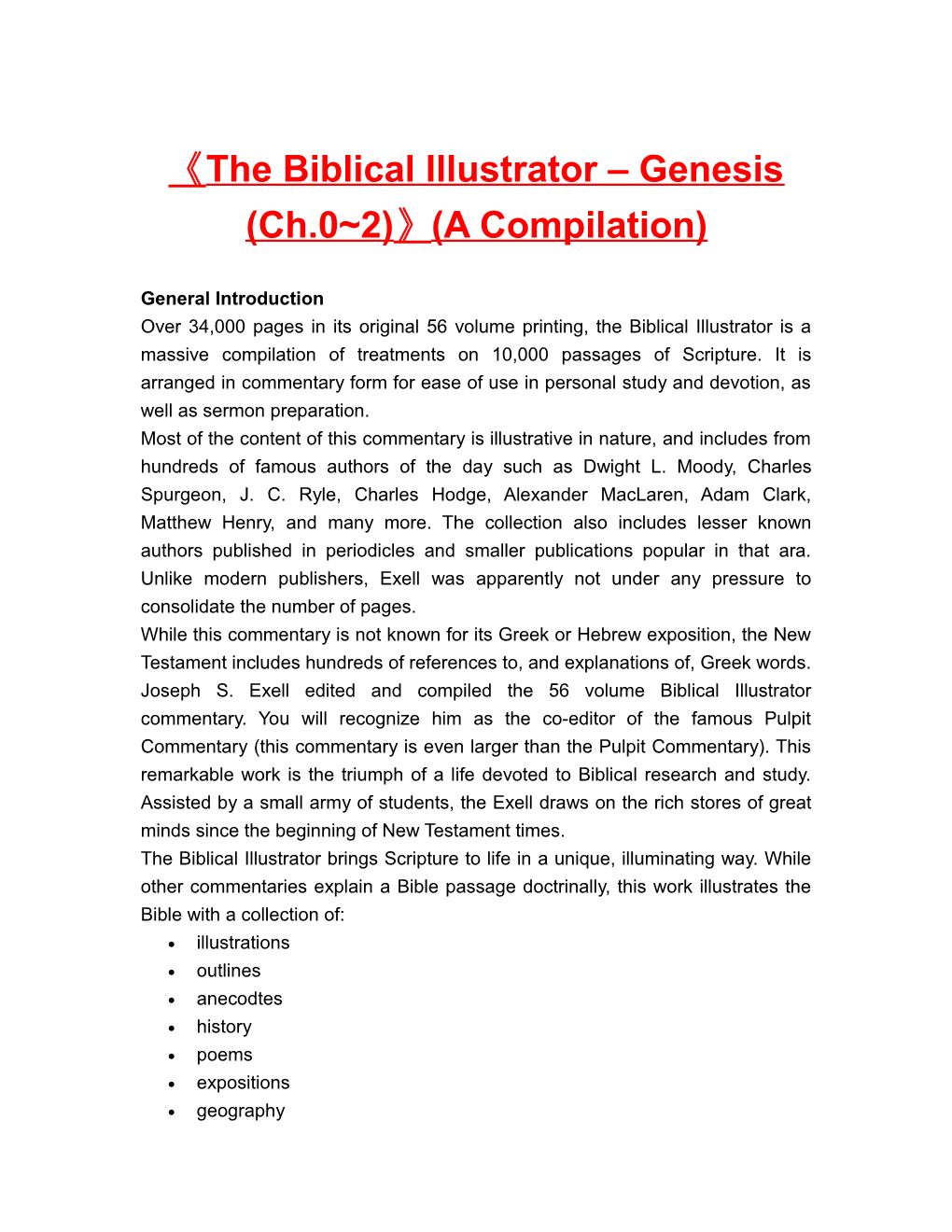 The Biblical Illustrator Genesis (Ch.0 2) (A Compilation)