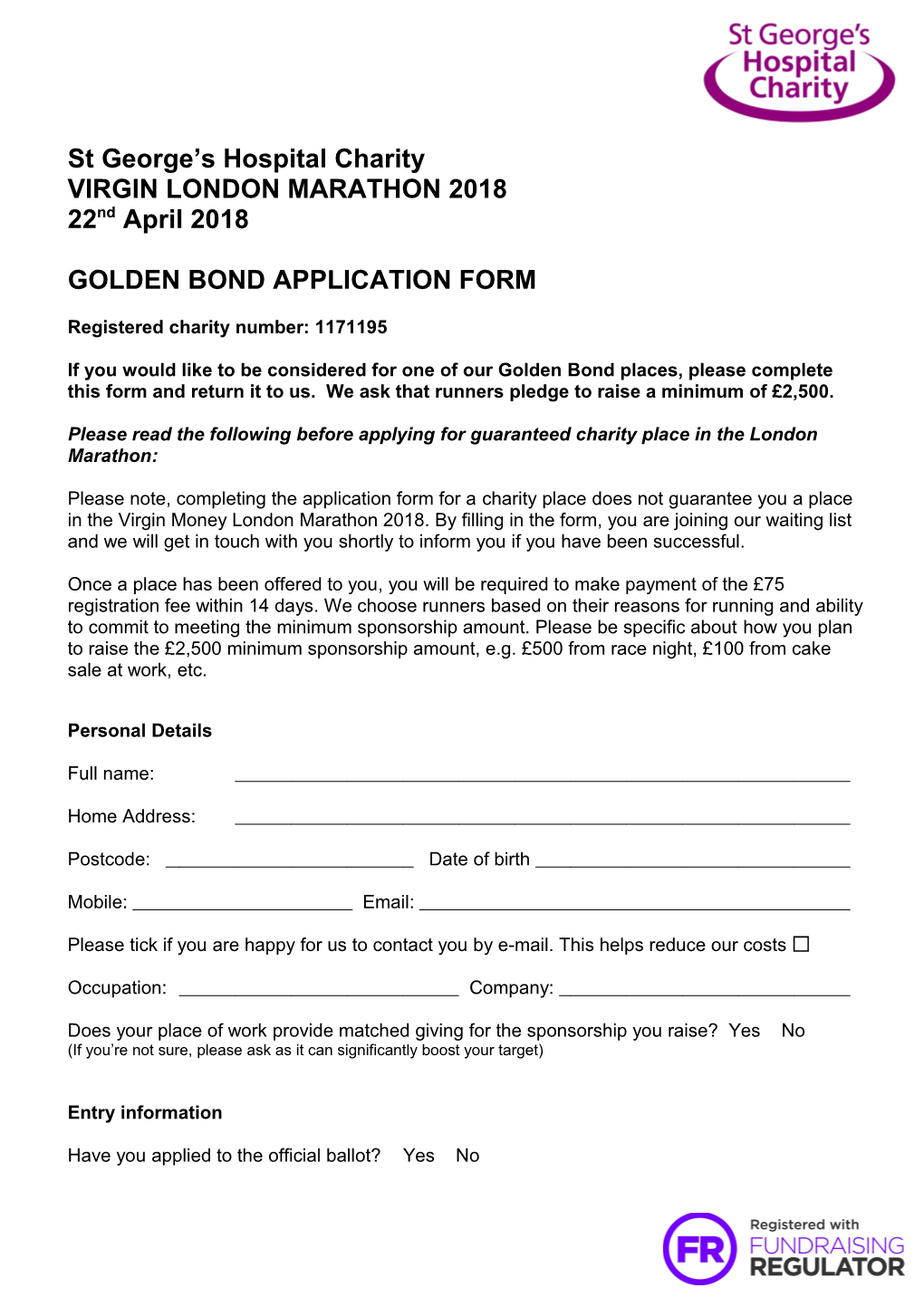 Golden Bond Application Form
