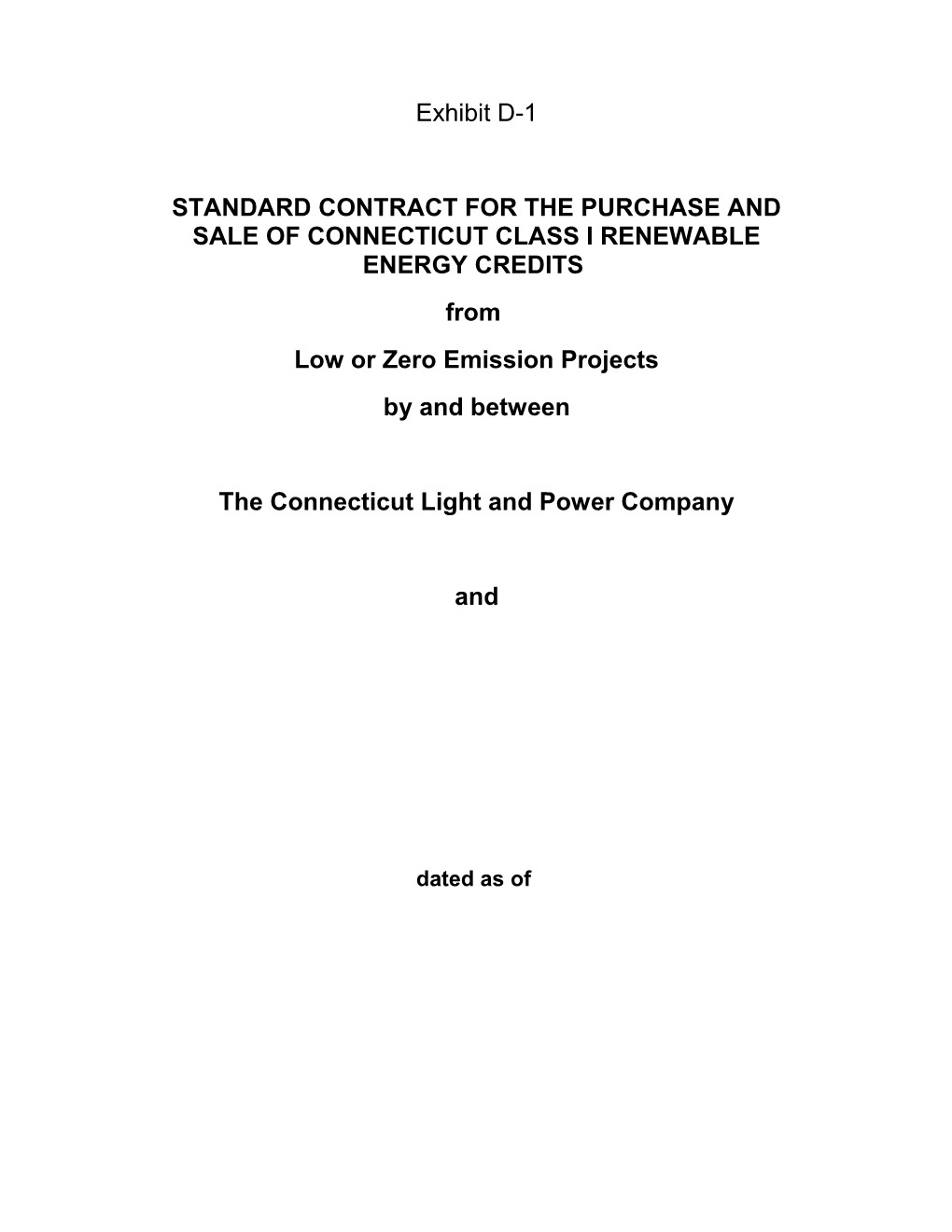 Standard Contractfor the Purchase and Sale of Connecticut Class I Renewable Energy Credits