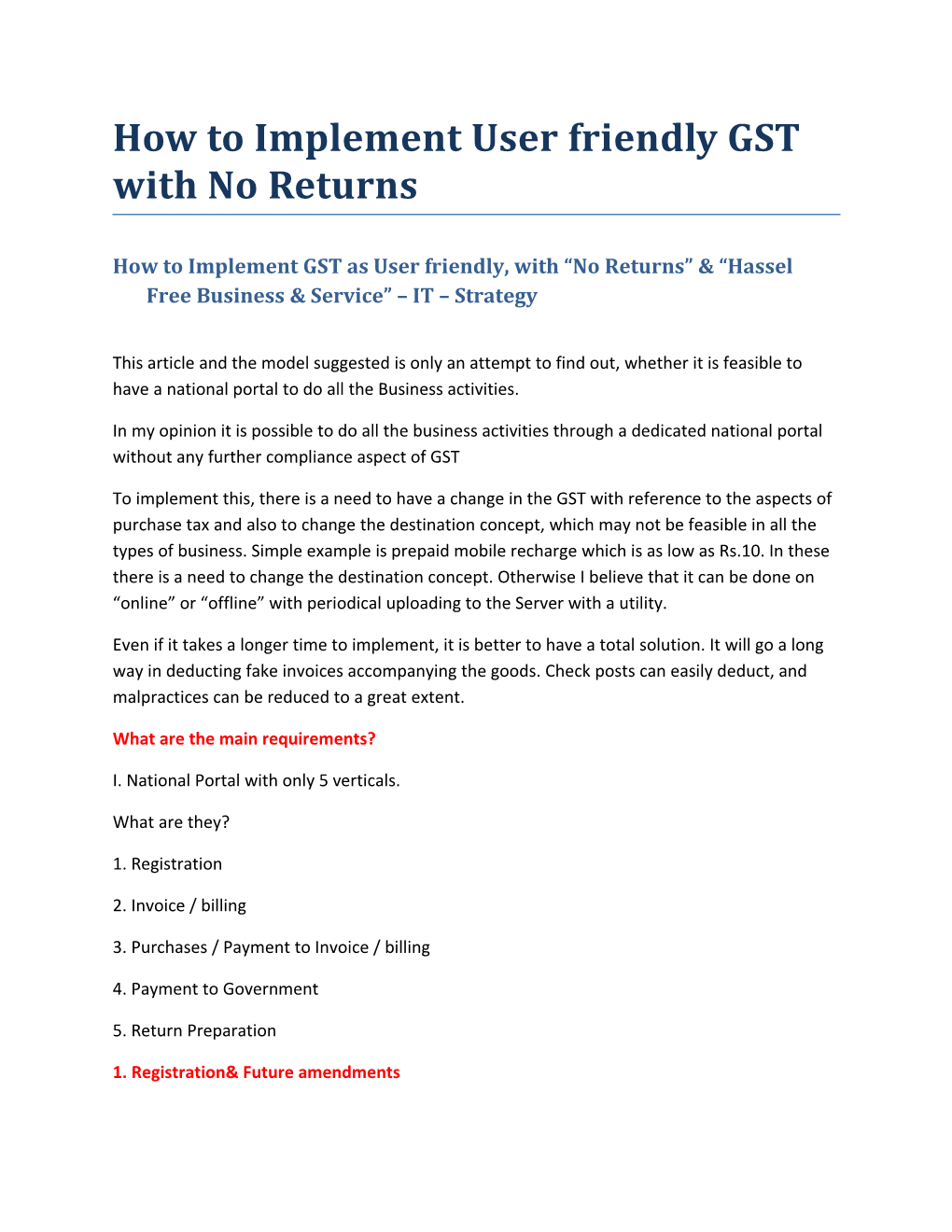 How to Implement User Friendly GST with No Returns