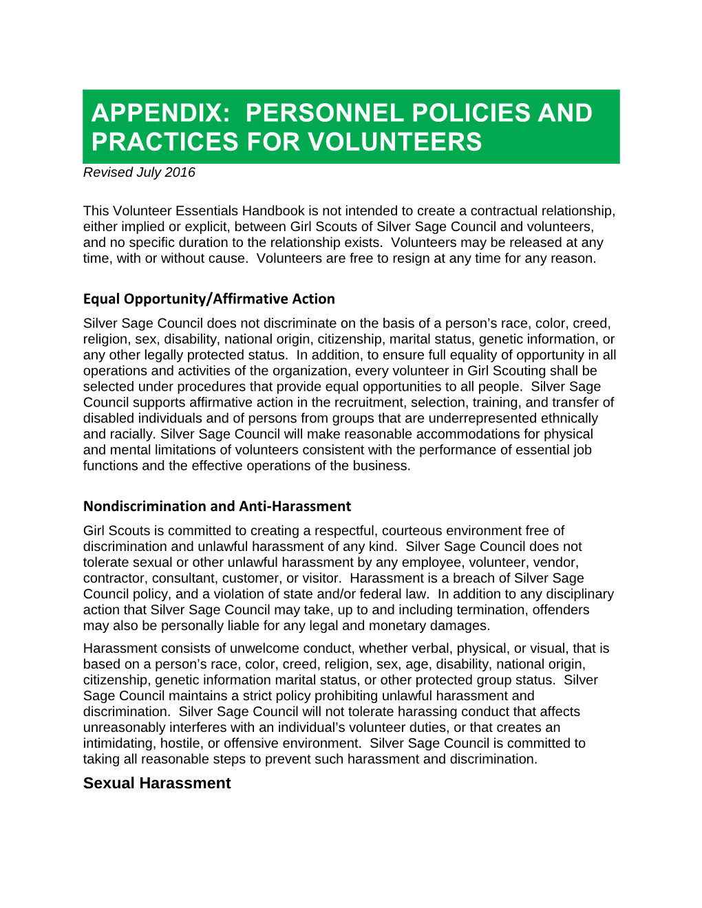 Appendix: Personnel Policies and Practices for Volunteers
