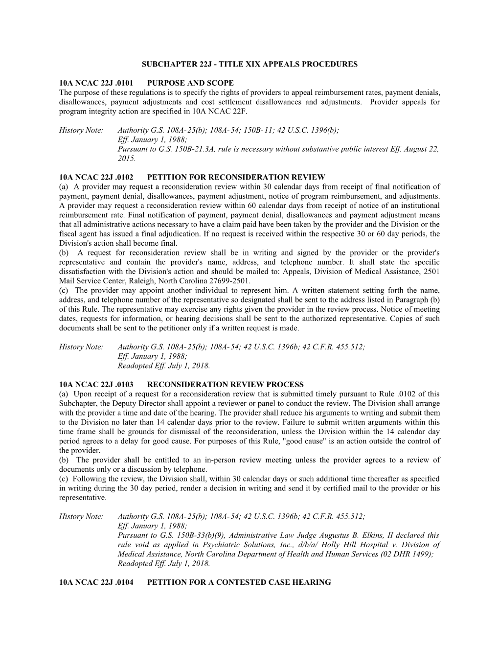 SUBCHAPTER 22J TITLE XIX APPEALS PROCEDURES