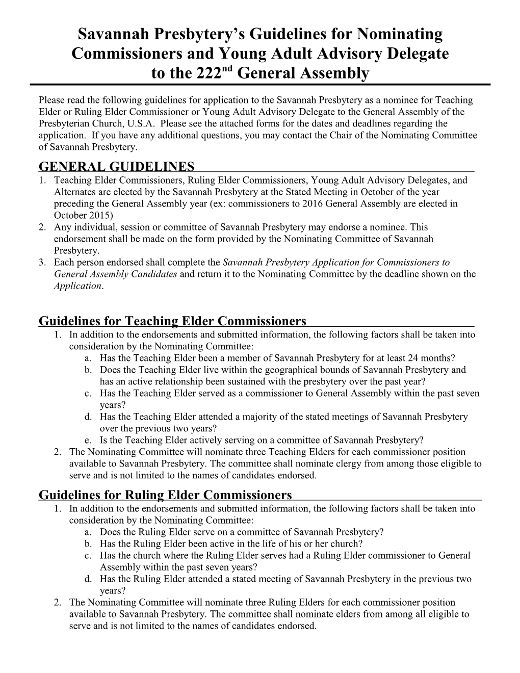 Guidelines for Nominating Commissioners
