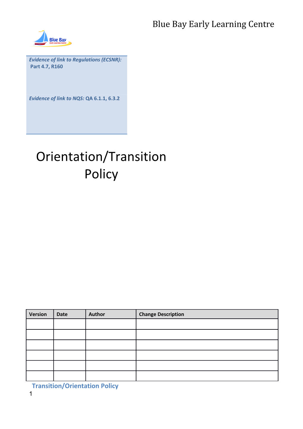 Orientation/Transition Policy