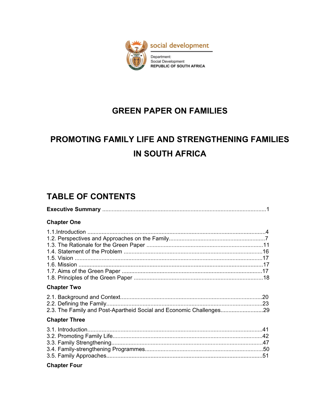 Promoting Family Life and Strengthening Families in South Africa