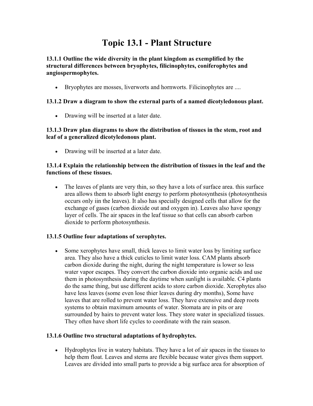 Topic 13.1 - Plant Structure