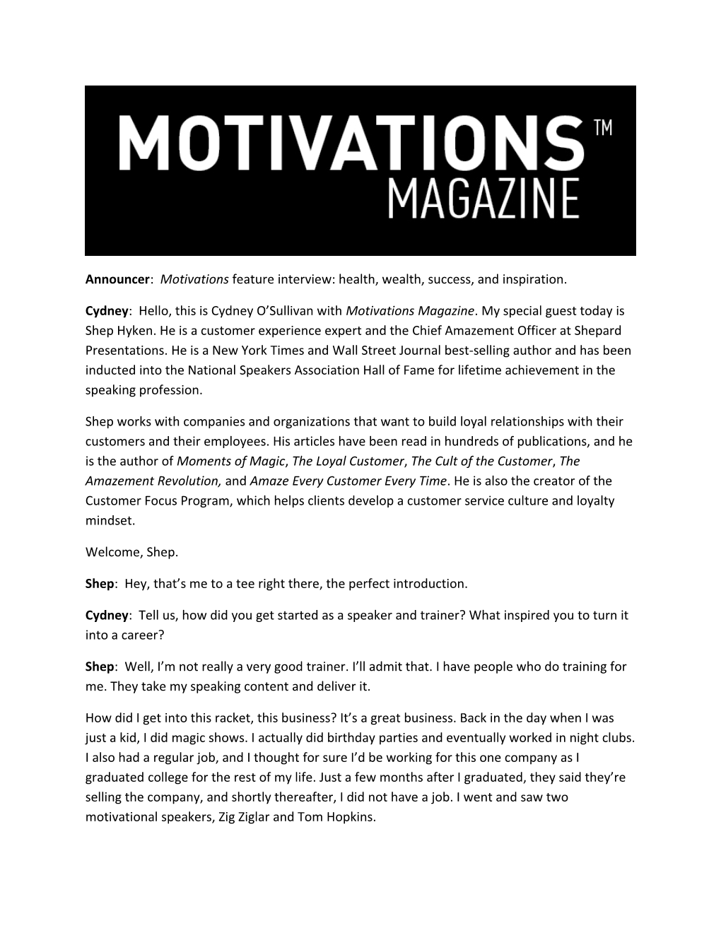 Motivations Feature Interview: Health