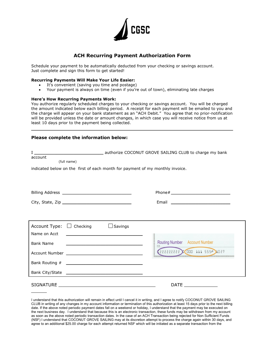 ACH Recurring Payment Authorization Form