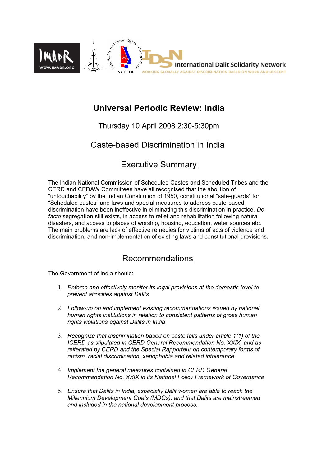 Universal Periodic Review: India
