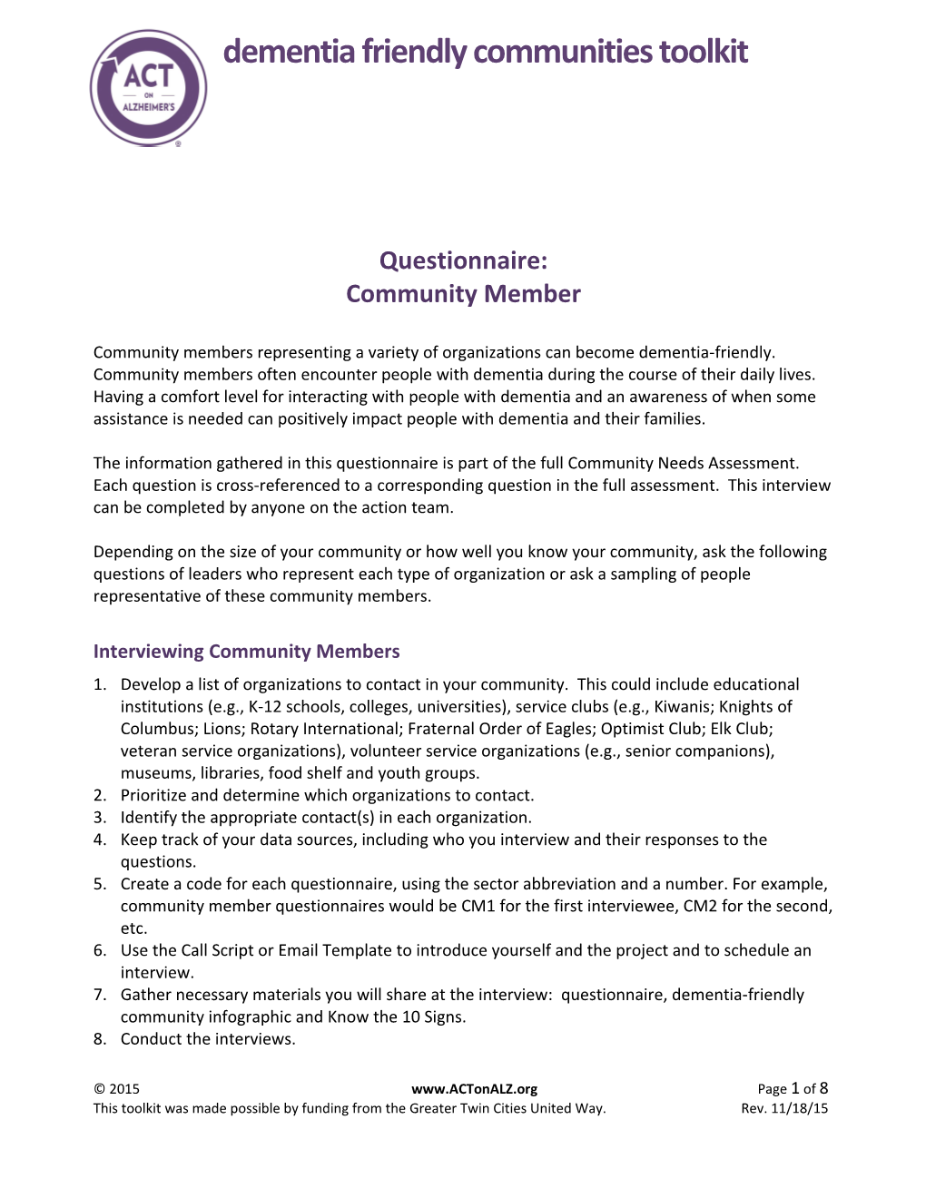 Questionnaire: Community Member